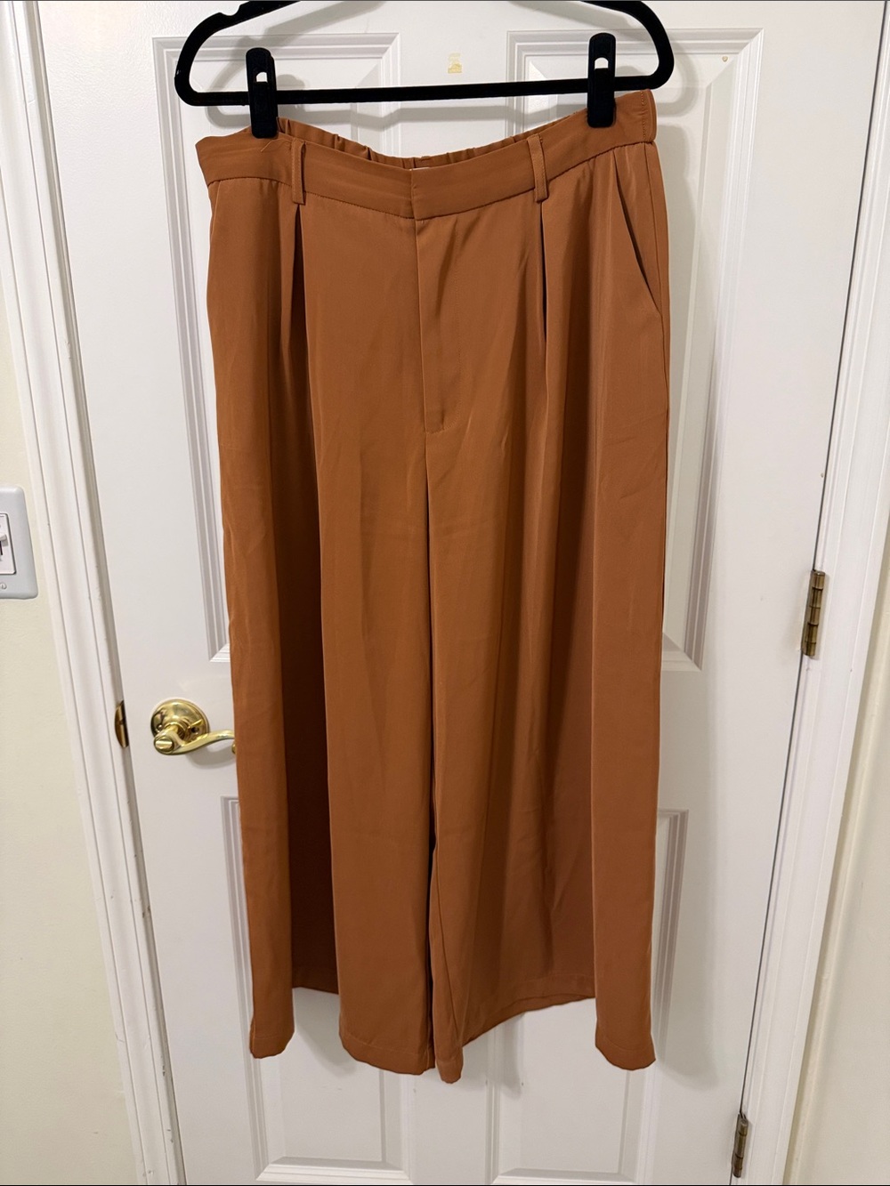 Tronjori High-Rise Wide-Leg Pants in Tan Brown Elastic Waist XL
